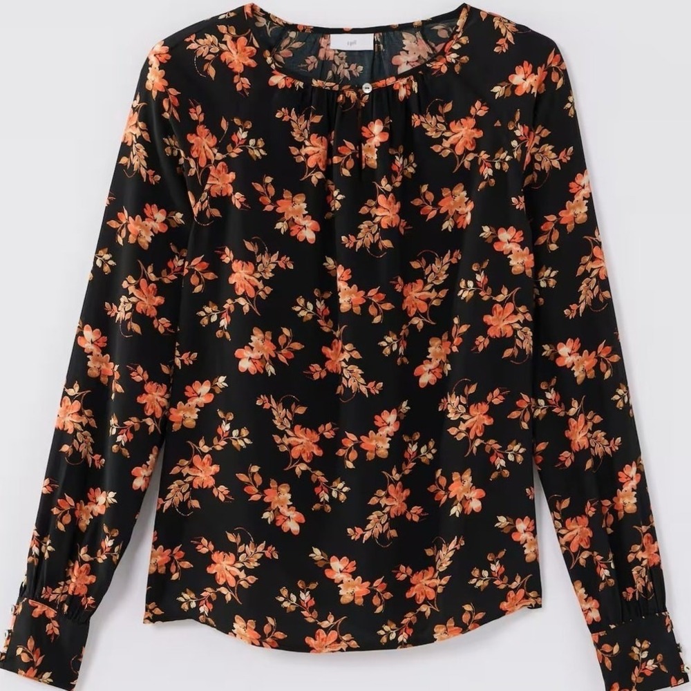 NEW J.Jill $89 Large Black Painterly Posies Floral Printed Cottagecore Top